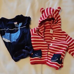 Red Striped Baby Hoodie and Whale Bodysuit Set